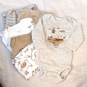 Lot 6 Carter's long sleeve Bodysuits. Neutral or boy. Tan. Farm animals new